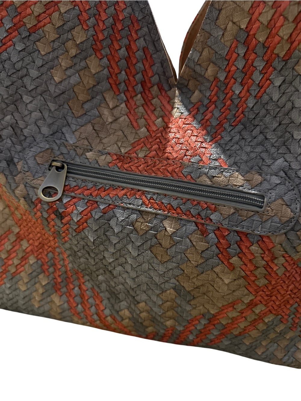 Woven Pattern Hobo Bag in Rust and Gray - Soft Shoulder Tote - Picture 2 of 4